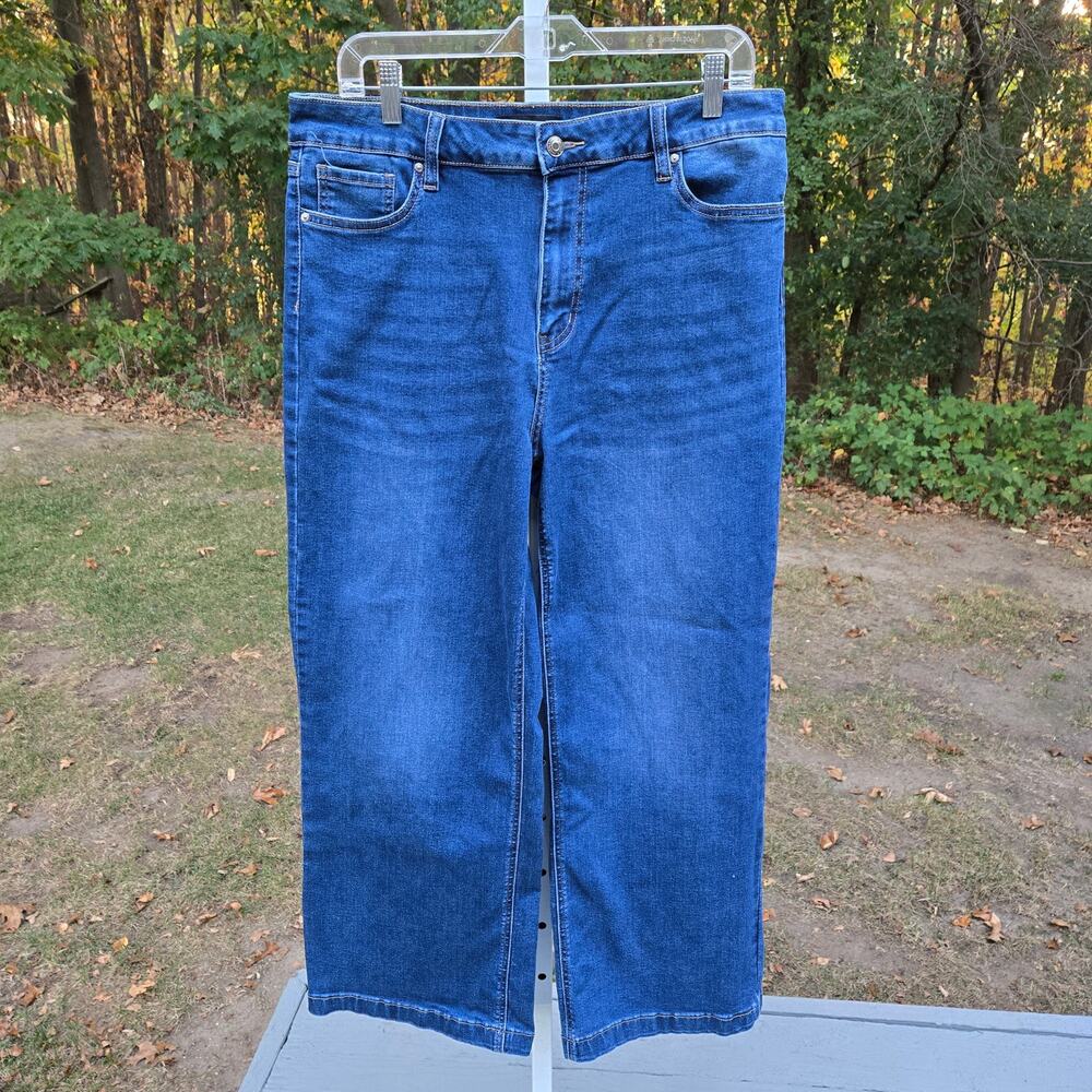 Flying Banana Women's Jeans Cropped Wide Leg Hi Rise Dark Wash Stretch size 16